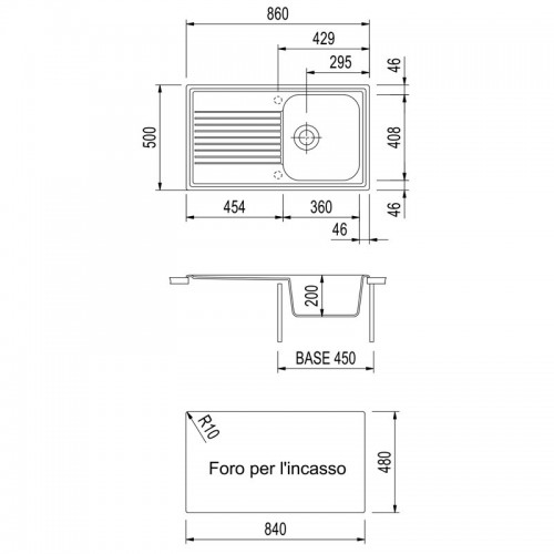 B127-misure Plados 1 Vasca Destra 86 x 50