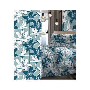 Completo letto Matrimoniale Flowers Azzurro