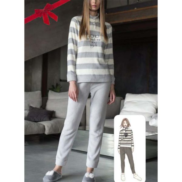 Pigiama donna in pile a righe