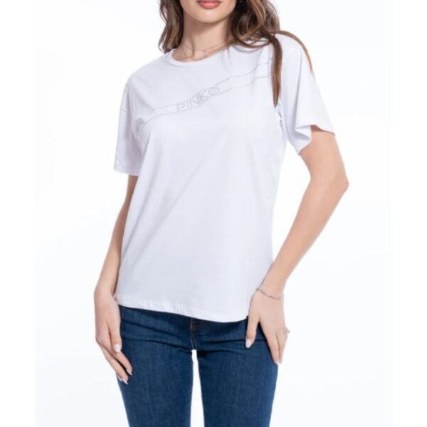 T-Shirt Pinko Bianca con Brillantini T-Shirt Pinko Bianca con Brillantini