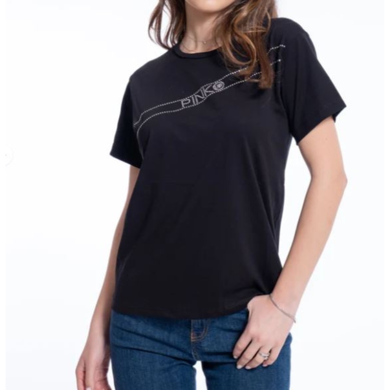 T-Shirt Pinko Nero con Brillantini